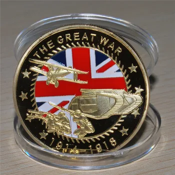 

30pcs/lot free shipping, Souvenir War Coin 1914-1918 The Great War Coin 24K Gold Plated Military Medal Challenge coins