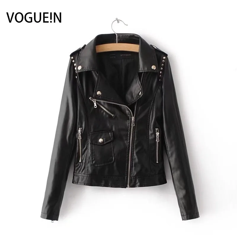 VOGUEIN New Womens Faux Leather Black Rivet Motorcycle Bomber Jacket Outerwear Coat Wholesalein