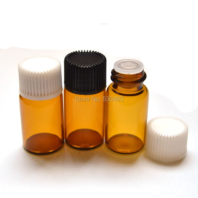 500pcs/lot Small Amber Glass Bottles Essential Oil 3ml Mini Bottle with Orifice Reducer Screw