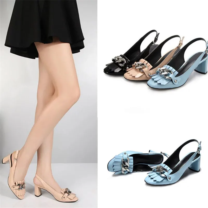 Knsvvli/босоножки на высоком каблуке 6 см с квадратным носком и серебристой цепочкой; женские туфли из лакированной кожи на не сужающемся книзу высоком массивном каблуке; цвет синий, черный