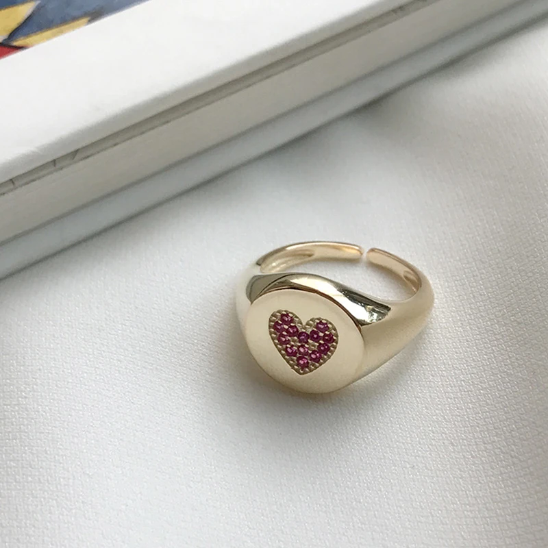 

Korean Sweet Cute Ring Purple Heart Gold Round Big Wide Adjustable Rings 925 Sterling Silver Engagement Ring Love Luxury Jewelry
