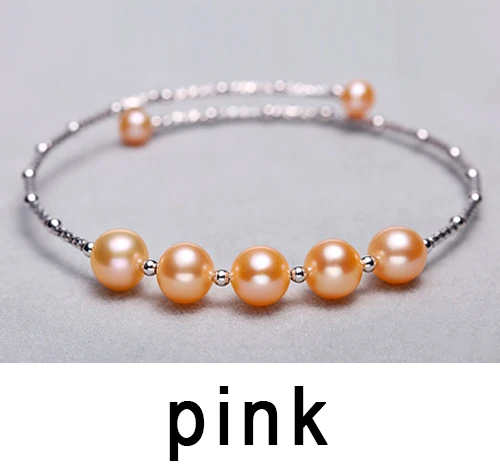 DAIMI 7-8 мм браслет из пресноводного жемчуга 925 серебро подлинный стрейч браслет ювелирные изделия элегантный фиолетовый браслет& браслет - Цвет камня: Pink