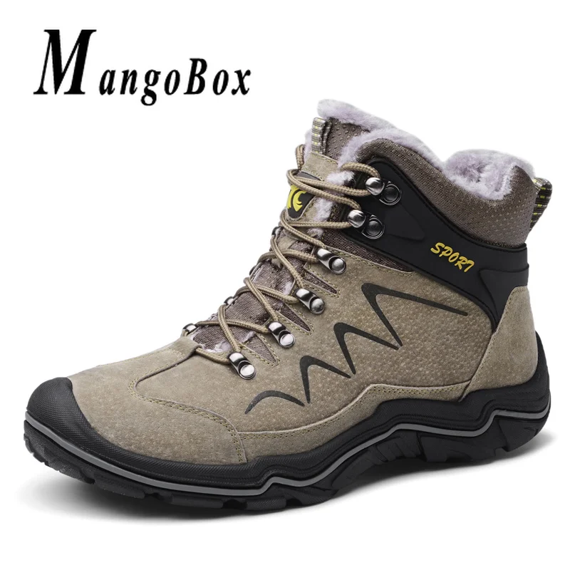 

Spring Hiking Shoes Men Leather Outdoor Shoes Winter Fur Male Climbing Boots Slip Resistant Sneakers High Top Mens Hiking Boots