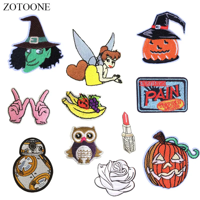 

ZOTOONE Halloween Flower Patches Diy Stickers Iron on Clothes Heat Transfer Applique Embroidered Applications Cloth Fabric G
