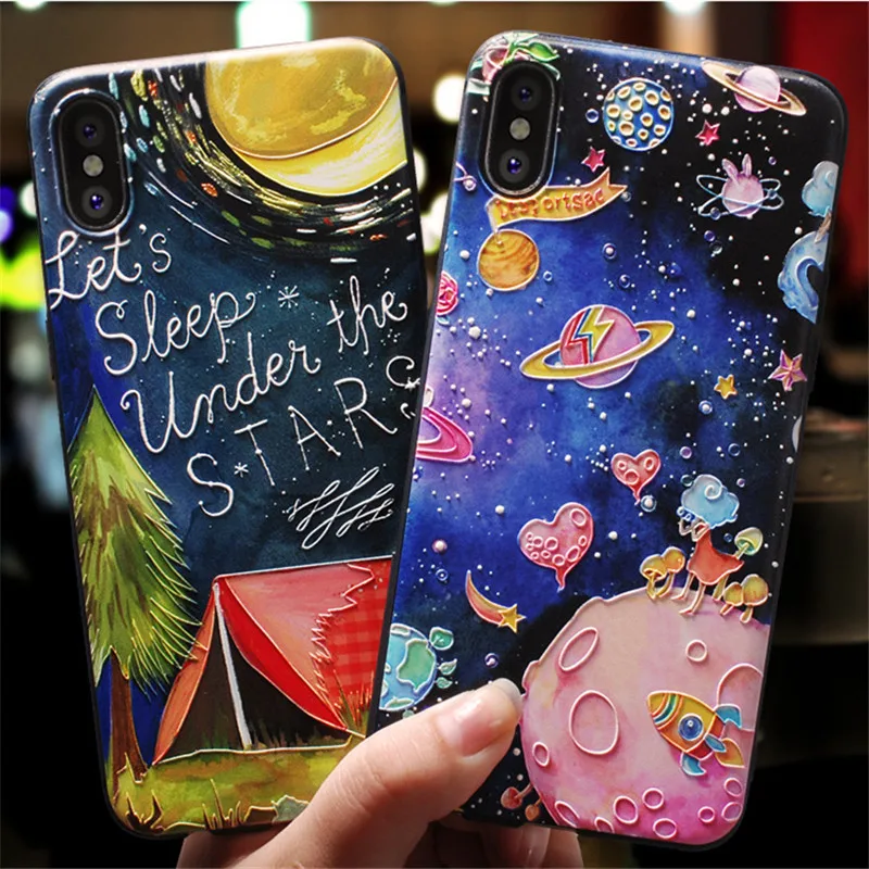 

Soft Space Cases For iPhone XR XS MAX X 10 7 8 6 6S Plus Fashion Fundas Planet Moon Star Protective Cartoon Silicone Case Cover