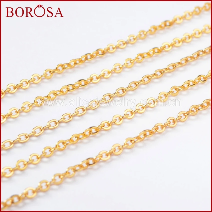 

BOROSA 16'' Gold Color Chains For Pendant Jewelry Gold Color Chain Necklace Golden Flat Cable Chain Losbter Clasp PJ003