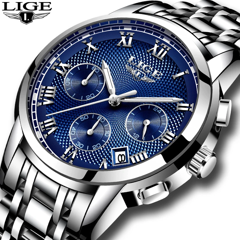 

LIGE Mens Watches Top Brand Luxury Chronograph Business Quartz Watch Men Full Steel Waterproof Sports Watches Relogio Masculino