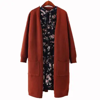 

autumn winter womens knitted sweater loog thicker Cardigan 2018 new high quality Shawl coat Windbreaker jacket navy blue QH0368