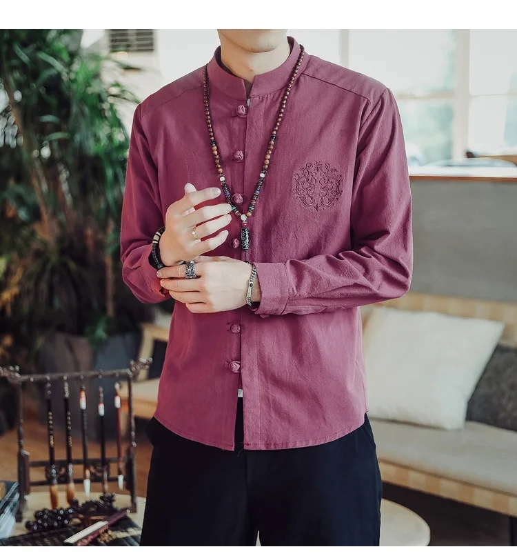 Zongke/однотонная черная рубашка в китайском стиле с вышивкой, Мужская модная уличная рубашка Harajuku с длинным рукавом, мужская рубашка 5XL, мужские рубашки s