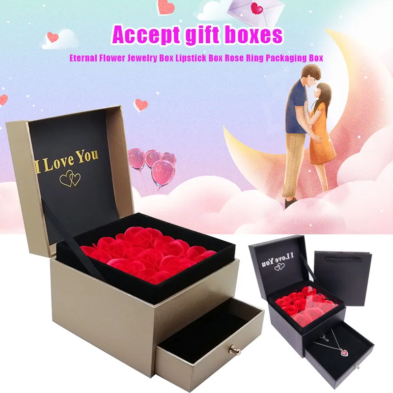 

Everlasting Flower Storage Box Women Jewelry Earrings Gifts Box with Storage Bag TT-best