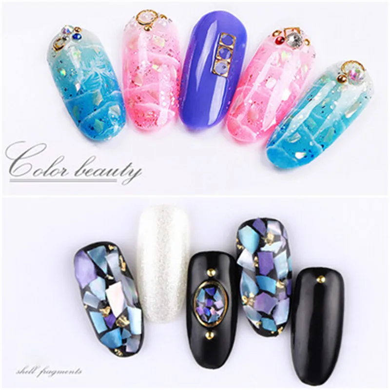 

DIY Fashion Decorations Shell Nail Decorations Shell Fragments Art Nail Stickers New Arrive Colorful Shell Powder Nail 2019