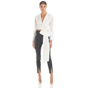 

Summer White Top 2019 Autumn Spring Fashion New Women Tops Long Sleeve V-Neck Bow Casual Ladies Office Casual Female Clothes