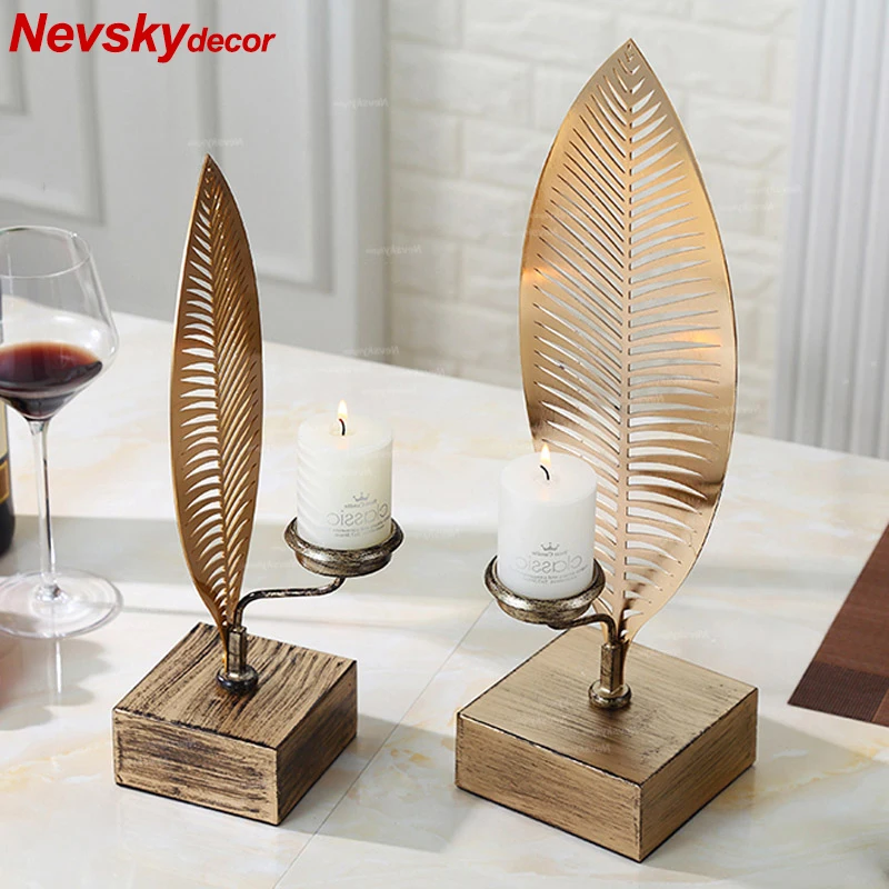 

Gold Vintage Candle Holders metal leaf Candle stand Candlelight Home For Wedding Decoration Center metal Candlestick