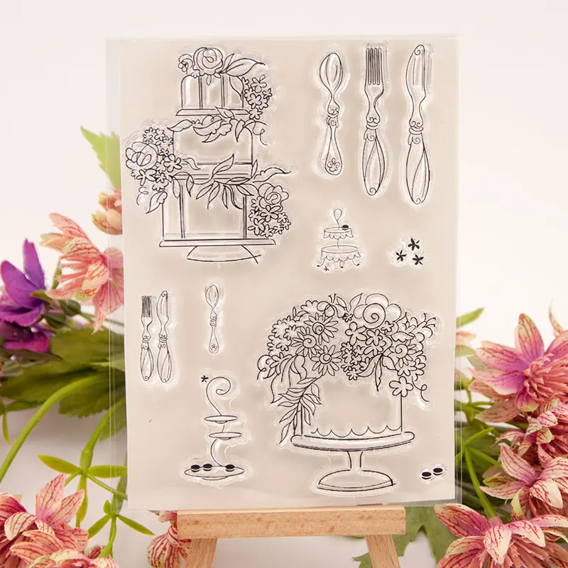 

Sweet Cake Kitchenware Clear Stamp with Die Cuts for Scrapbooking DIY Silicone Seals Photo Album Embossing Folder Paper Template