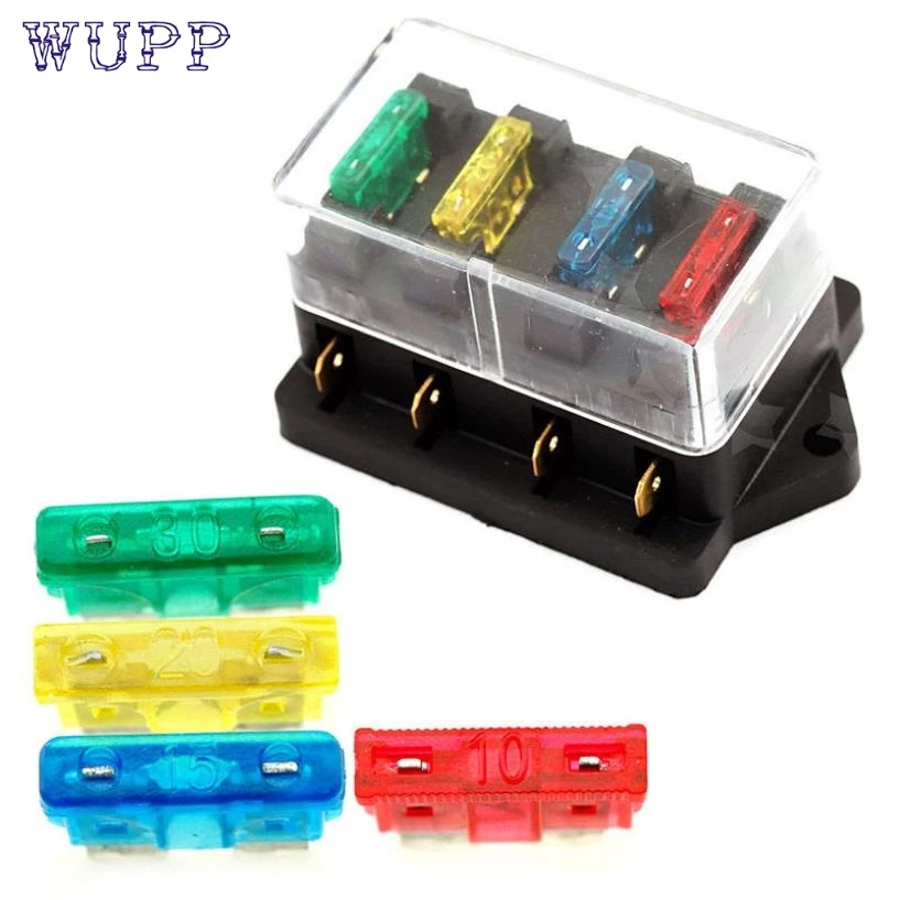 

pretty Fuse Holder Box 4 Way Car Vehicle Circuit Automotive Blade Block+FUSE jy12