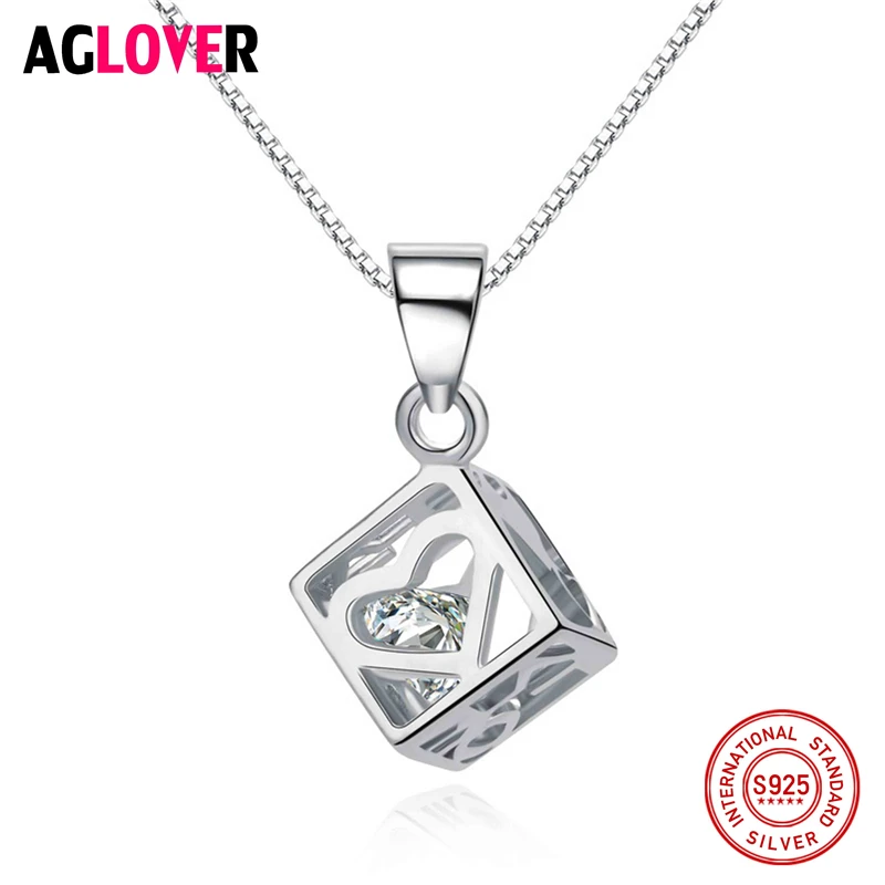 

AGLOVER Necklace 2018 Short 925 Silver Chain Crystal Choker Necklaces & Pendants Women Trendy Square Pendant Fashion Female Gift