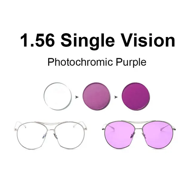 1.56 Photochromic Pink or Blue or Purple Single Vision Lens SPH Range 8