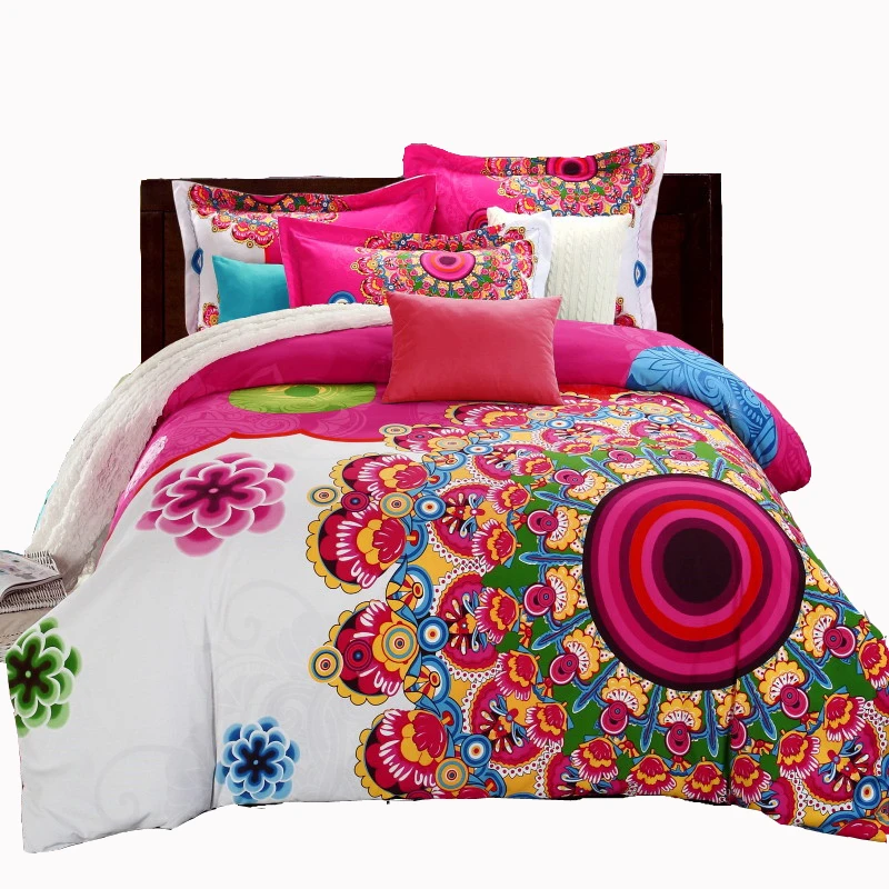 Red-romantic-color-boho-bedding-set-cotton-100-soft-duvet-cover-bedspread-bedding-pillowcases-luxury-duvet