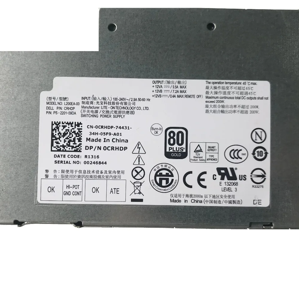 Оригинальный CN 0CRHDP для DELL Optiplex 9010 9020 2330 источник питания сервера L200EA 00 PS 2201