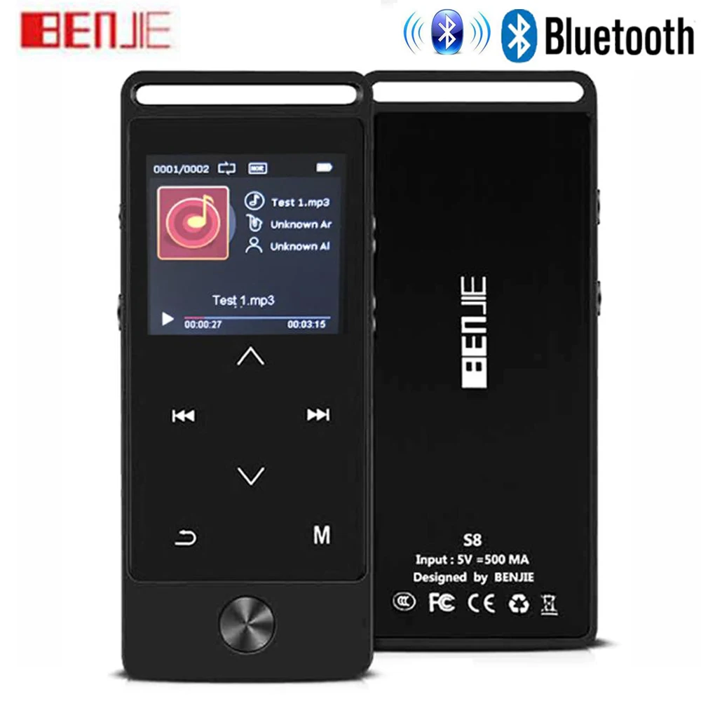 Обновленная версия,, BENJIE-S8, Bluetooth, MP3, музыкальный плеер, сенсорная кнопка, 8 ГБ, с 1,4 дюймовым большим экраном, металлический корпус из сплава с FM