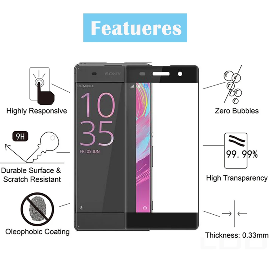 9 H закаленное Стекло для Sony Xperia XA чехол полное покрытие Экран протектор Плёнки F3111