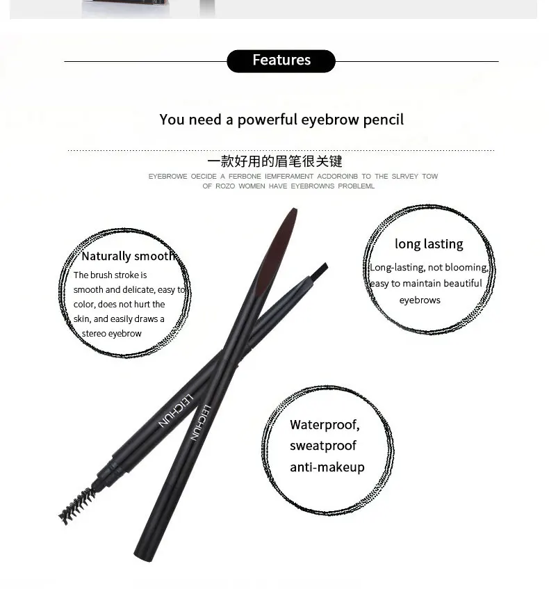 5 цветов, натуральный стойкий карандаш для бровей с кисточкой для бровей, водостойкий, черный, коричневый, автоматический макияж, косметический инструмент