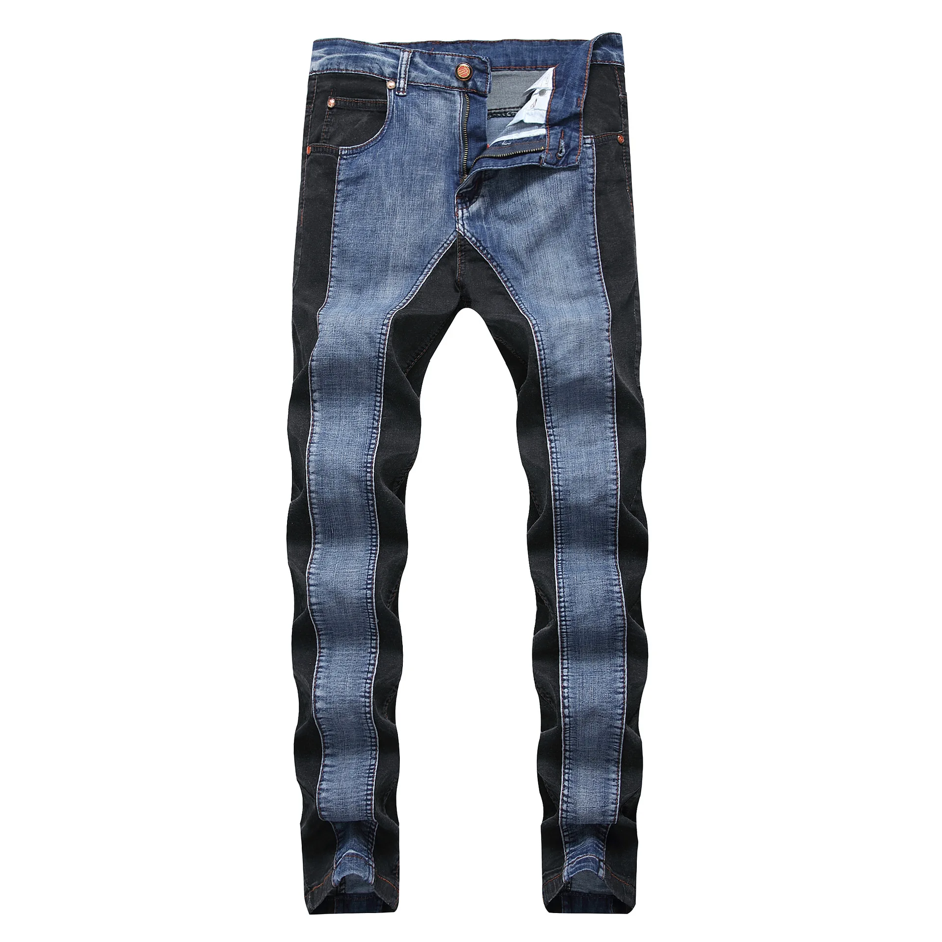2018 новый бренд Для мужчин s Harajuku в полоску джинсы Повседневное Байкер Тонкий прямые брюки Для мужчин синий дизайнер сращивания джинсы