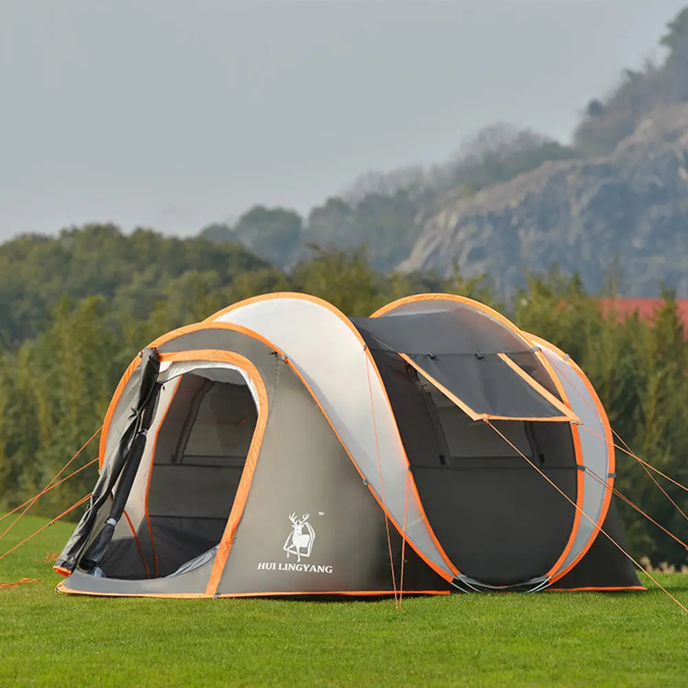 Двухслойные наружные палатки HUILINGYANG для 3-4 человек, автоматическая палатка с одной спальней, ветрозащитные непромокаемые палатки для кемпинга, четырехсезонные палатки