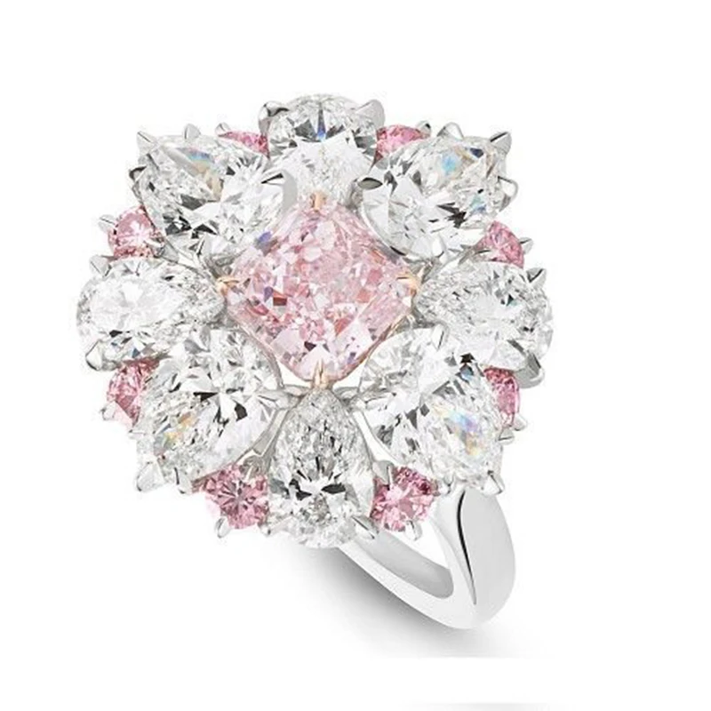 

Blue Square Stone Wedding Ring Flower White Crystal Engagement Ring Silver Color Rings for Women Anillos Mujer O5Q876