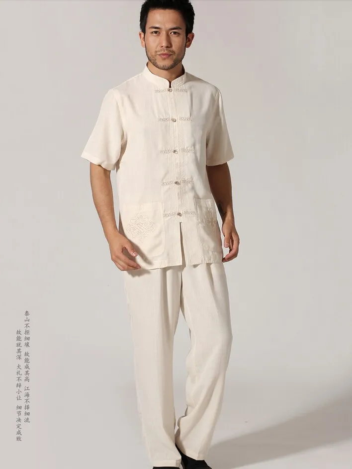 Китайские традиционные Для мужчин хлопок белье кунг-фу костюм Винтаж короткий рукав тай-чи ушу форма Костюмы M, L, XL, XXL 3XL L070606
