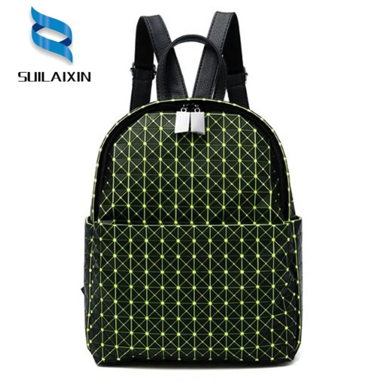 Geometric Backpacks Fashion Women Plaid Sequin Shoulder Bag For Teenage Girls Laser Student Schoolbag Travel