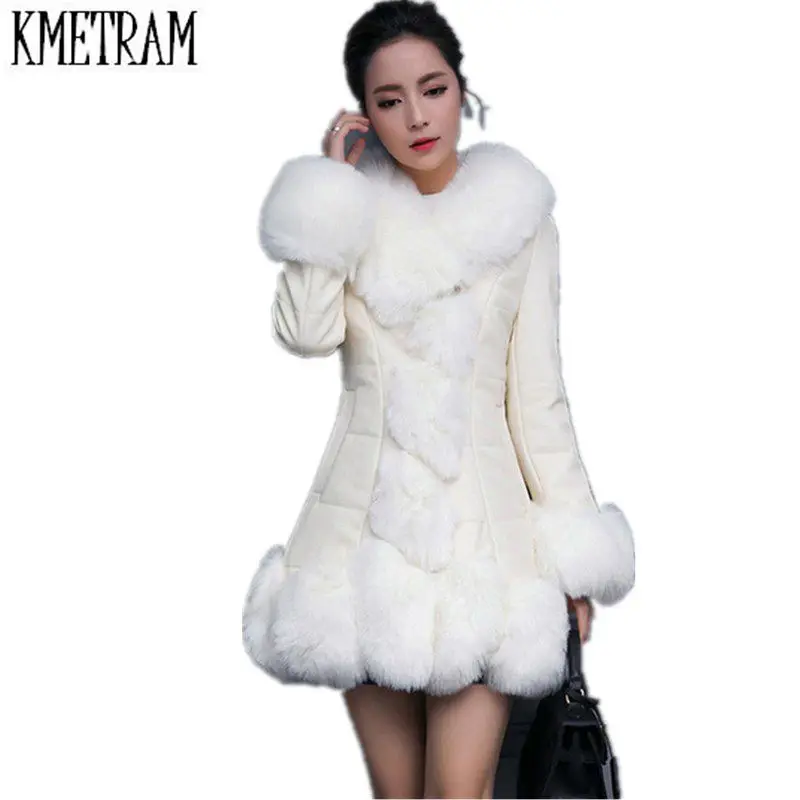

2019 Warm Fur Collar Down Cotton Winter Jacket Women European Style Elegant Lady Slim Leather Jacket Women Coat Female WUJ0652