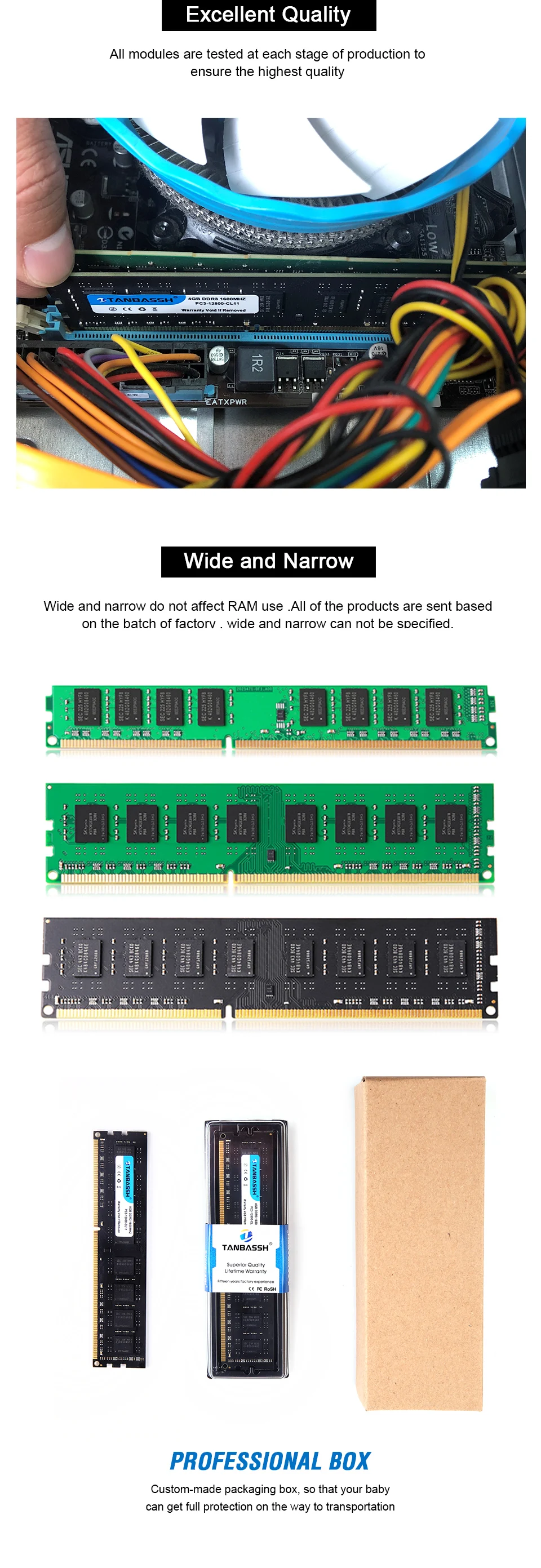 Оперативная память DDR3 4 ГБ/8 ГБ 1600 МГц настольная память 240pin 1,35 в PC3L настольная оперативная память Новая Память DIMM для AMD/Intel TANBASSH
