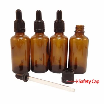 

4pcs Travel Size 50ml Boston Round Glass Amber Essential Oil Bottles With Glass Droppers and Safety Cap