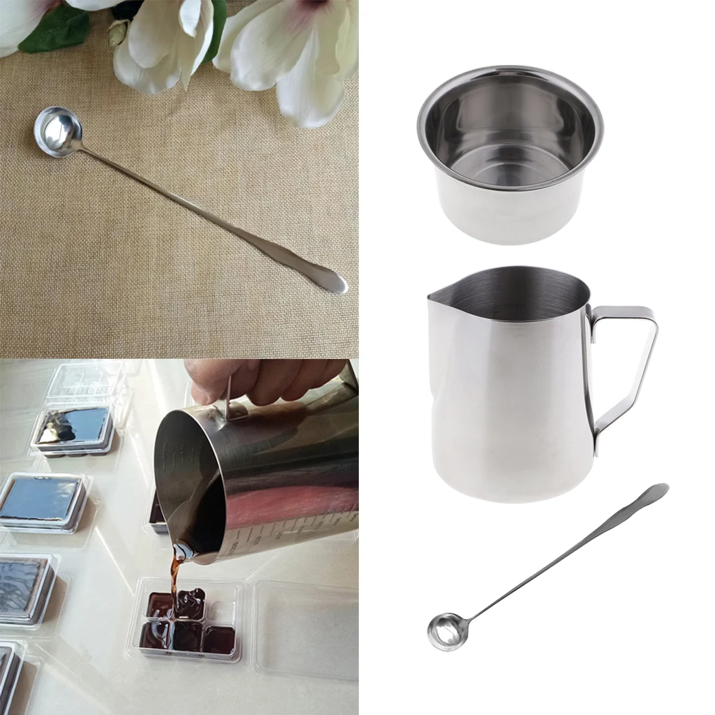 3pcs/set Stainless Steel Soap Candle Making Pitcher Wax Melting Pouring Pot  Double Boiler with Spoon DIY Craft Accessory 