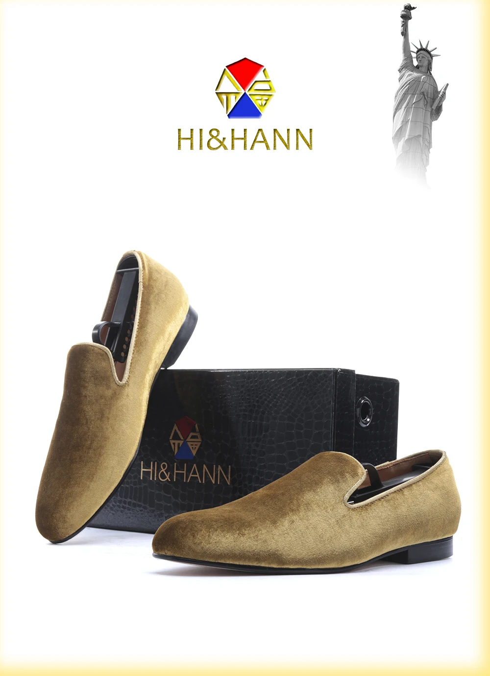 HI& HANN/Классические мужские тапочки ручной работы; Роскошная бархатная обувь золотистого цвета с подошвой из натуральной кожи; мужские лоферы для выпускного вечера