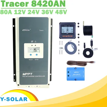 

EPever MPPT 80A 12V 24V 36V 48V Solar Charge Controller Backlight LCD Display Max 200V PV Input Common Negative Grounding 8420AN