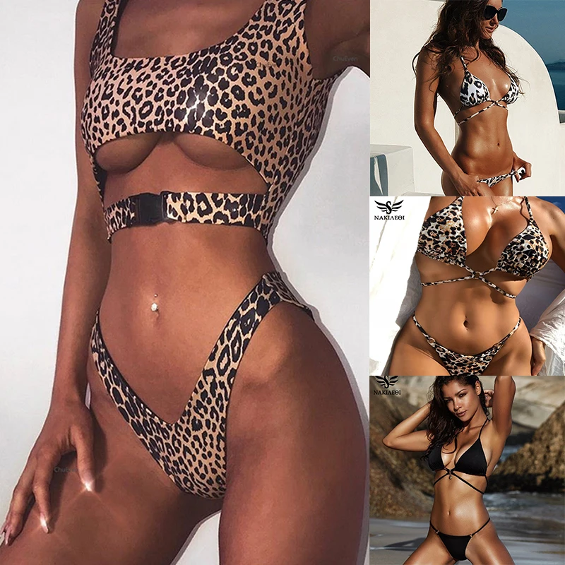 

NAKIAEOI 2019 Summer Sexy Bikinis Women Swimsuit Low Waisted Bathing Suits Halter Top Push Up Bikini Set Plus Size Swimwear XL