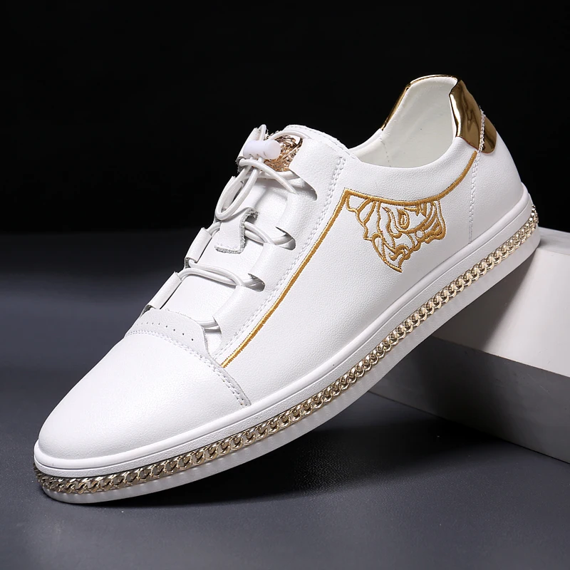 

New Cool Casual Men Shoe Good Quality Fashion Sneakers For Men Elastic band Flat Leather Shoes Casual Shoes For Youth Size 38-44