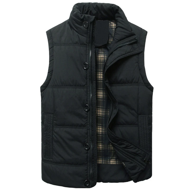 Толстый теплый зимний жилет из хлопка для мужчин, осенний мужской повседневный однотонный жилет на пуговицах без рукавов, классический мужской брендовый жилет для путешествий - Цвет: Black Vest