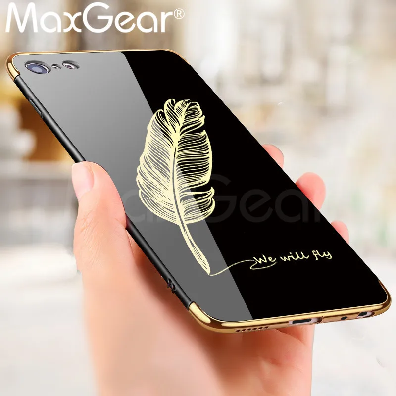 

MaxGear Feather Patterned Cartoon Case For iPhone 6 6S 7 8 Plus X Mirror Phone Cover For iPhone XR XS Max Hard Back Funda Capa