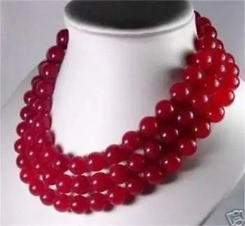 

Hot sale Free Shipping>>Natural Charming 8mm Red 3 Row jewe Necklace 17-19"