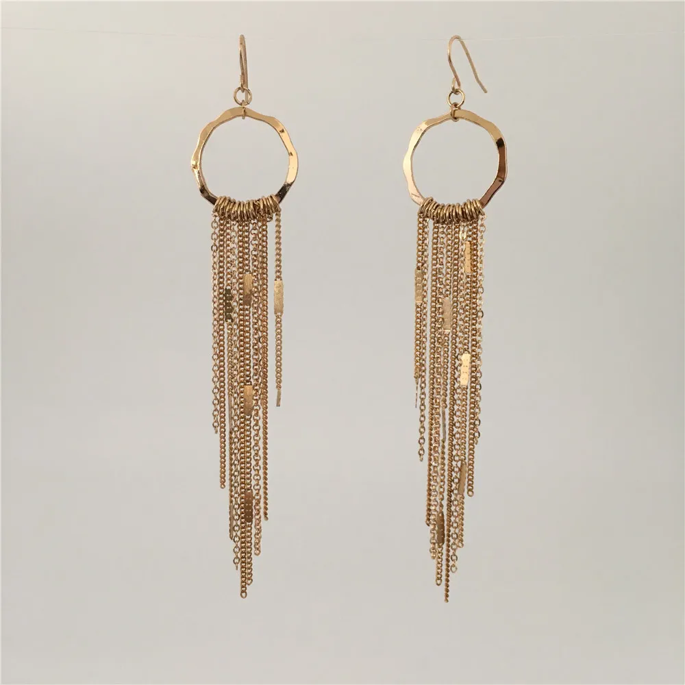 

TRENDY GOLD COLOR PLATING LONG CHAIN TASSEL WITH CIRCLE DROP EARRINGS FOR WOMEN GIRL