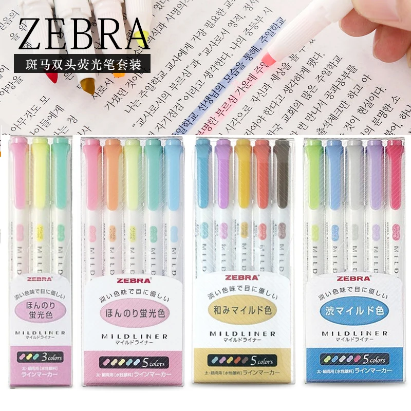 

Japanese Zebra 5Pcs/Set Zebra Mildliner Pen Mild Liner Double Headed Highlighter Pen Drawing Marker Pens Scribble Stationery