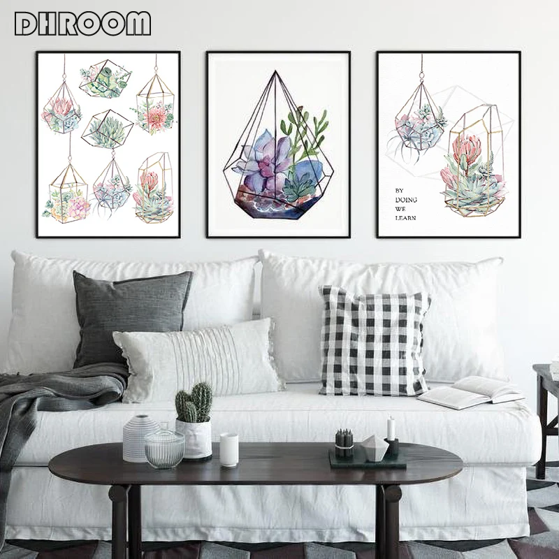 

Watercolor Succulent Plants Print Nordic Poster Cactus Wall Art Posters and Prints Canvas Painting Quadro Pictures Home Decor