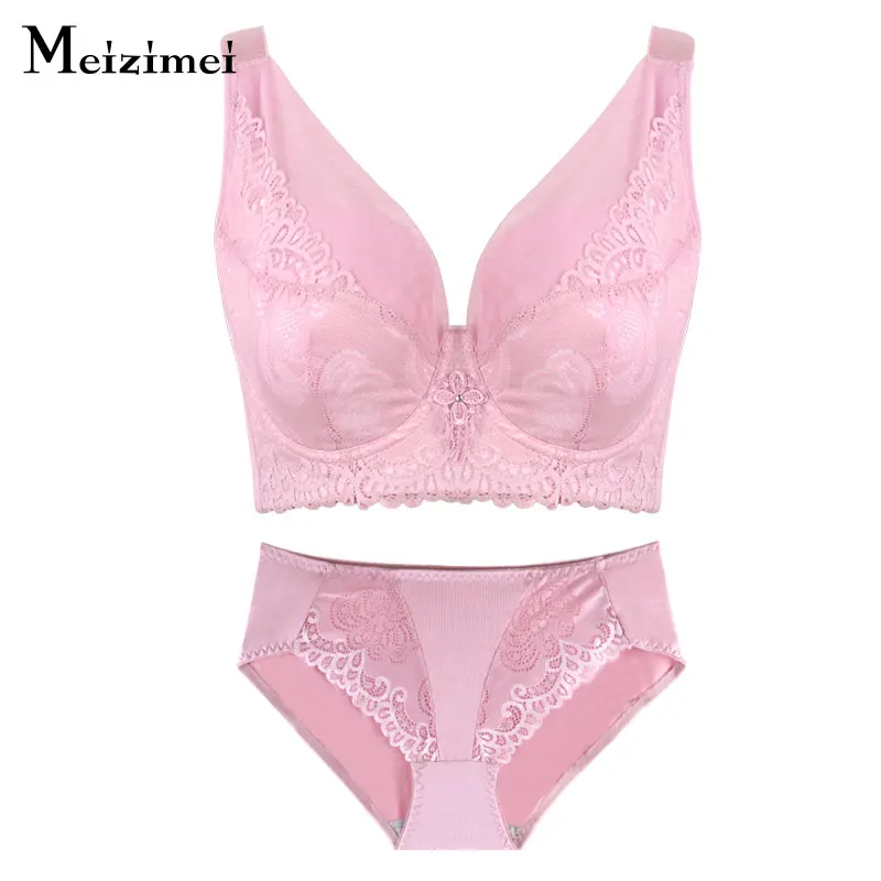  Meizimei Plus Big Size Women Underwear Bra Set Lingerie Panties Lingerie Lace Super Push Up Bralett