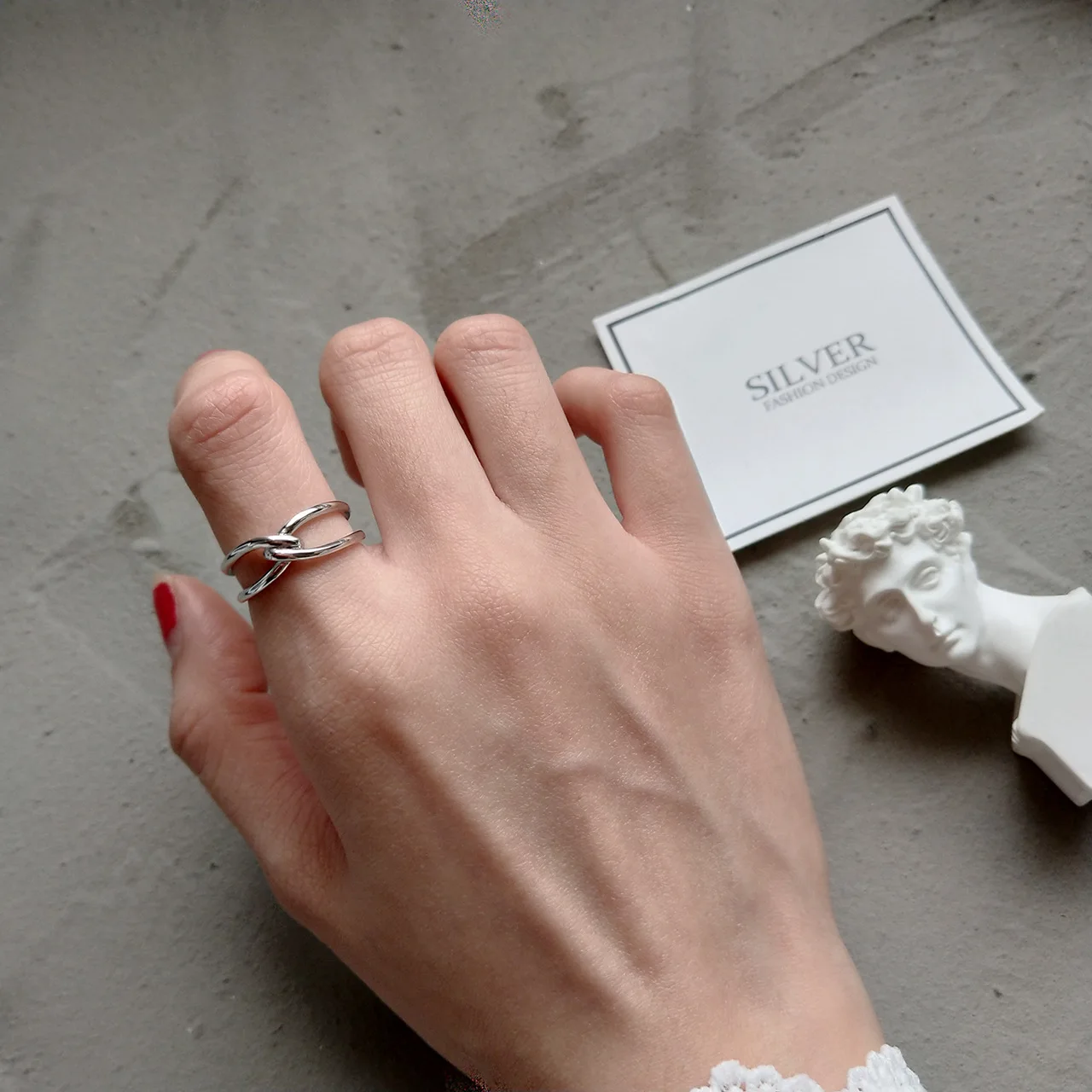 

925 sterling silver double layer cross knot ring simple and stylish temperament weaving open rings for female jewelry