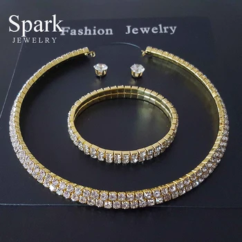 

SPARK Luxury Jewelry Crystal Necklace Earring Bracelet Set Fashion Bride Set For Female Wedding Gift