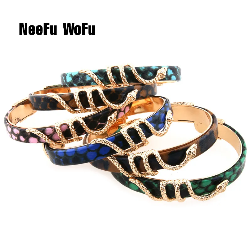 NeeFuWoFu браслеты из змеиной кожи медные с принтом тигра женские открытые