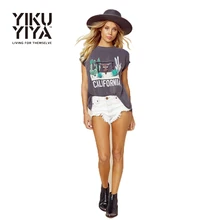 YIKUYIYA 2017 Casual Women Tops Lavender Words Printed Loose Short Sleeve Female T-shirt O Neck Sexy Basic Streetwear Tees